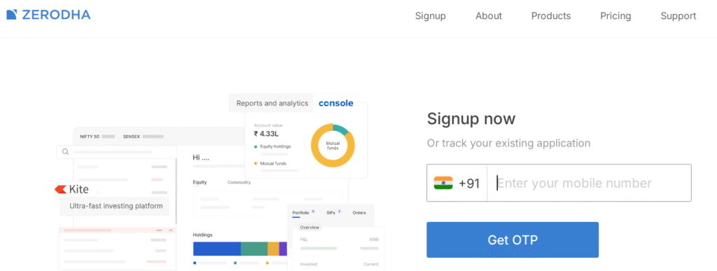 zerodha demat account open page image
