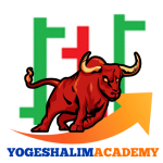 Yogesh Alim Academy logo with bull symbol, candlestick chart and upward arrow representing stock market growth.